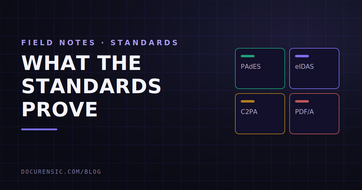 What the Standards Prove: PAdES, eIDAS, C2PA and PDF/A